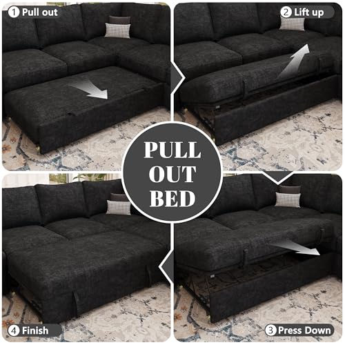 108 Inch U-Shaped Sectional Sleeper Sofa with Pull Out Bed, Dark Grey J60928