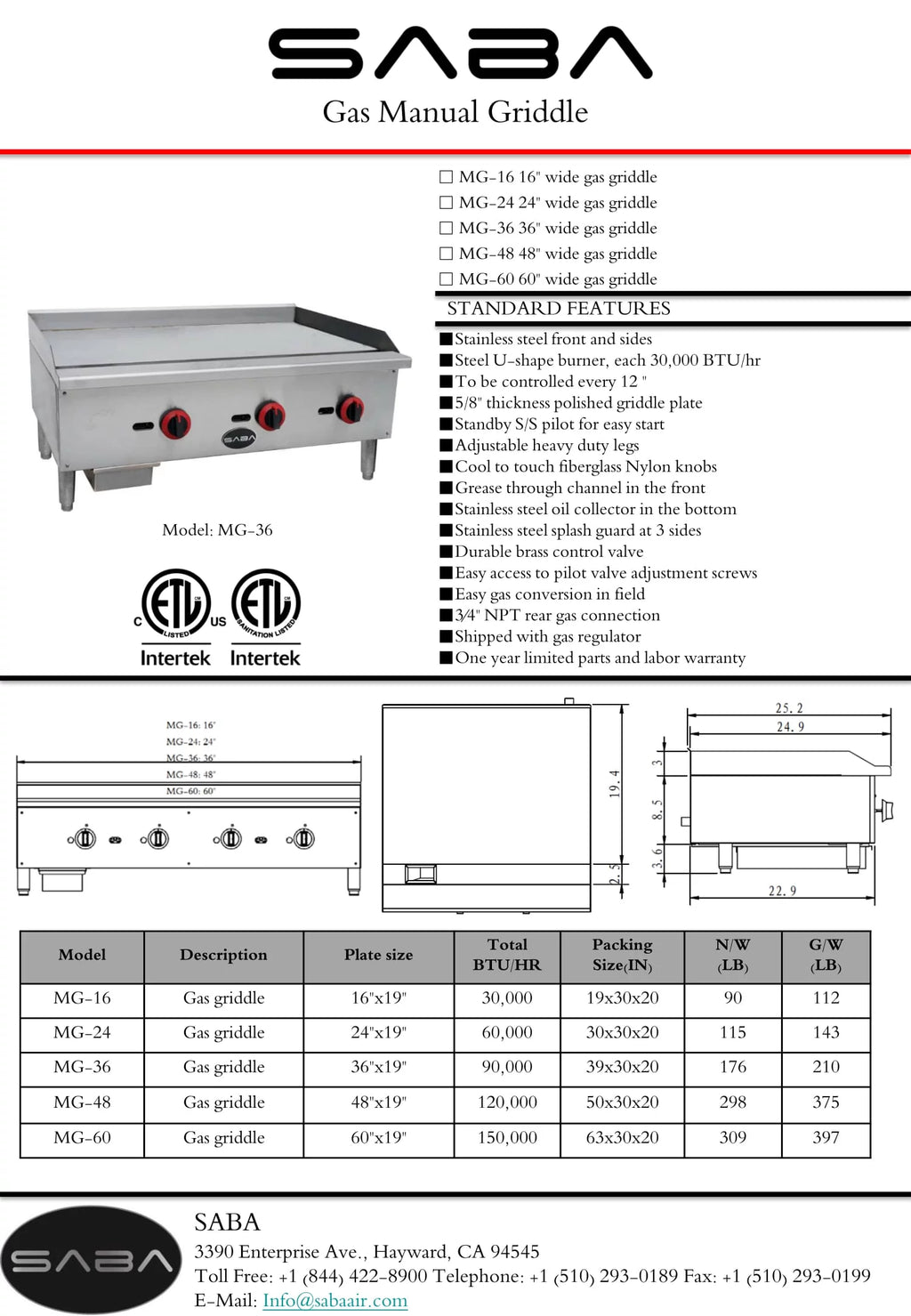 Heavy Duty Commercial Stainless Steel 36" Gas Griddle S158