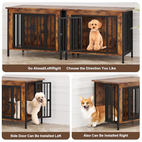 EasyCom XL Wooden Dog Crate Furniture for Medium and Large Breeds, 2 Doors A673