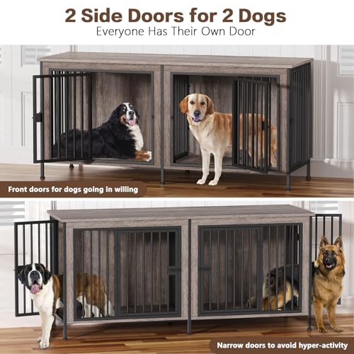 EasyCom XL Wooden Dog Crate Furniture for Medium and Large Breeds, 2 Doors A673