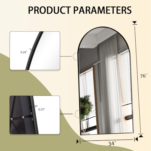 BEAUTYPEAK 65"x24" Arched Full Length Floor Mirror, Black D361