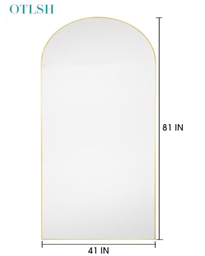 Arched Floor Mirror 58"x18" Full Length with Stand, Aluminum Frame, Black S856658