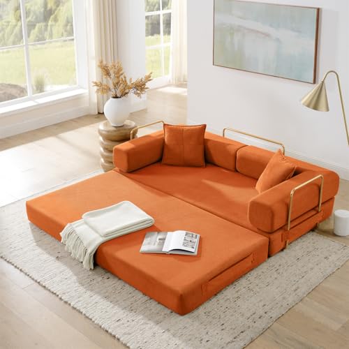 4-in-1 Folding Convertible Sofa Bed, 78 Inch Corduroy Loveseat Sleeper, Beige Y504328