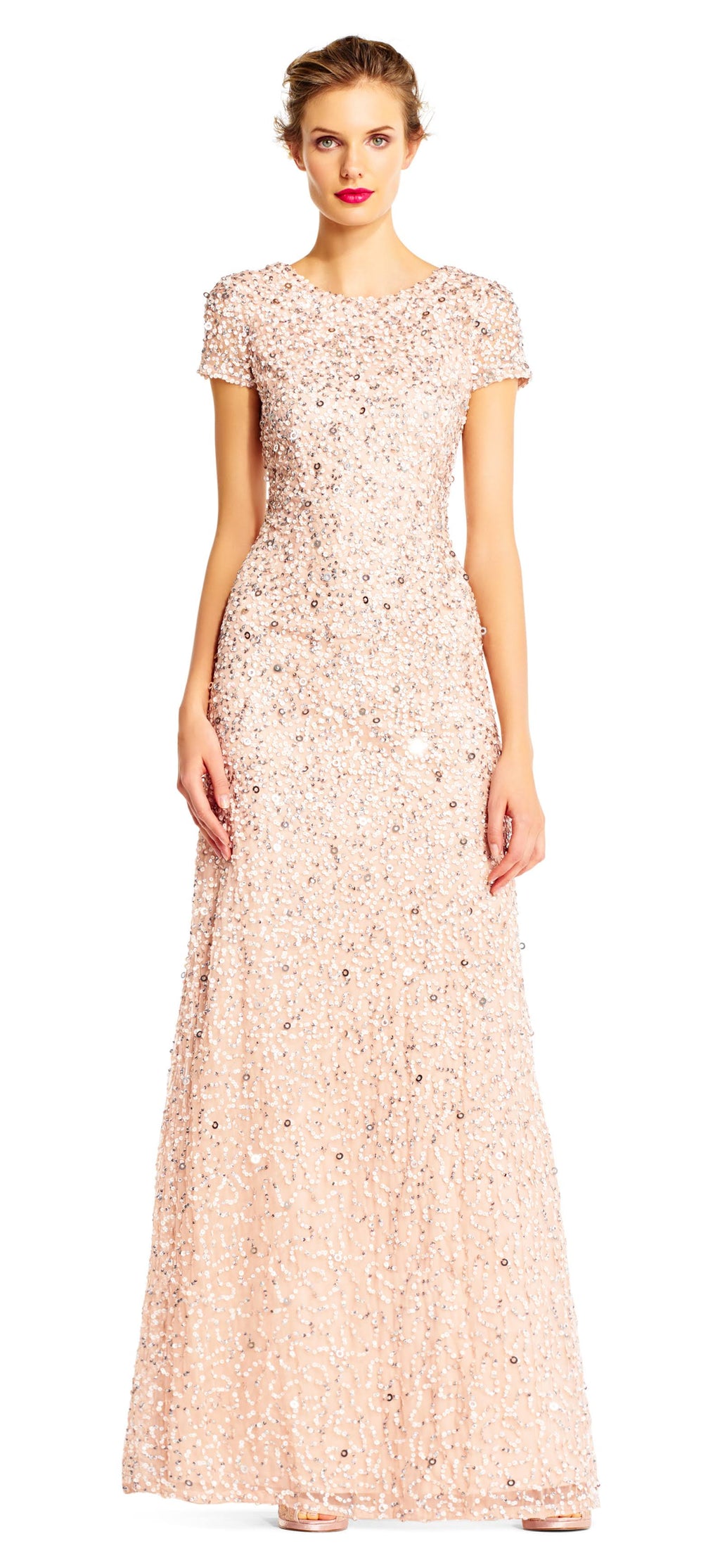 Adrianna Papell Scoop Back Sequin Gown, Blush, Size: 2