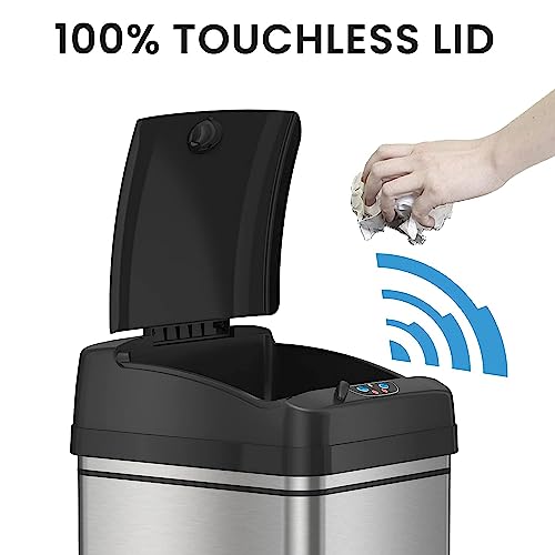 iTouchless 13 Gallon Stainless Steel Automatic Kitchen Trash Can with Lid and Odor Filter G12862