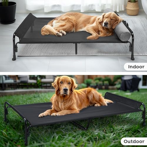 Veehoo Large Elevated Dog Bed, Outdoor Raised Cot with Removable Headrest, Breathable Washable Mesh R9070