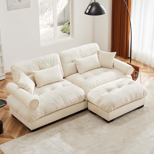130" Modular Sectional Sofa with Movable Ottoman, Velvet Upholstered, Green Y4976