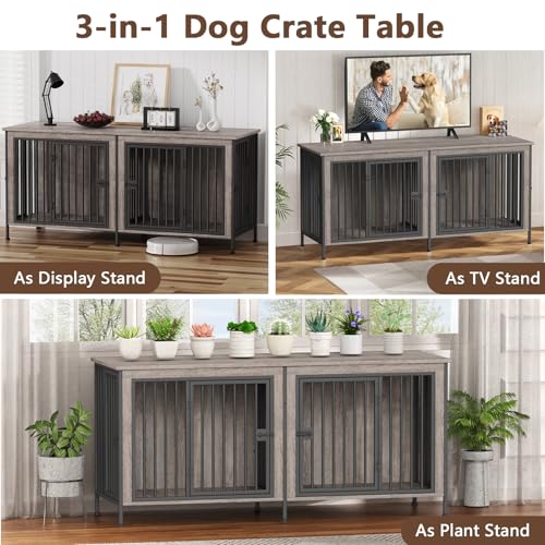 EasyCom XL Wooden Dog Crate Furniture for Medium and Large Breeds, 2 Doors A673