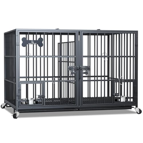 aboxoo 42/48 inch Heavy Duty Metal Dog Crate for Large Dogs with Wheels and Tray M5685
