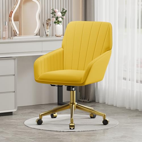Velvet Home Office Chair with Gold Base, Swivel Desk Chair with Wheels (Cream) Z435471