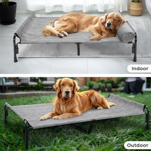 Veehoo Large Elevated Dog Bed, Outdoor Raised Cot with Removable Headrest, Breathable Washable Mesh R9070
