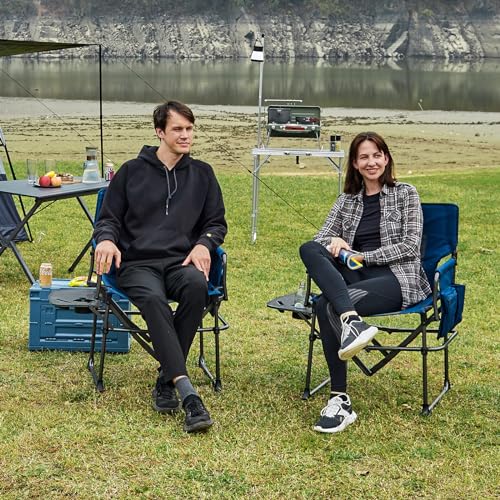 EVER ADVANCED Camping Directors Chair with Side Table, Portable Folding, Heavy Duty, Black T488
