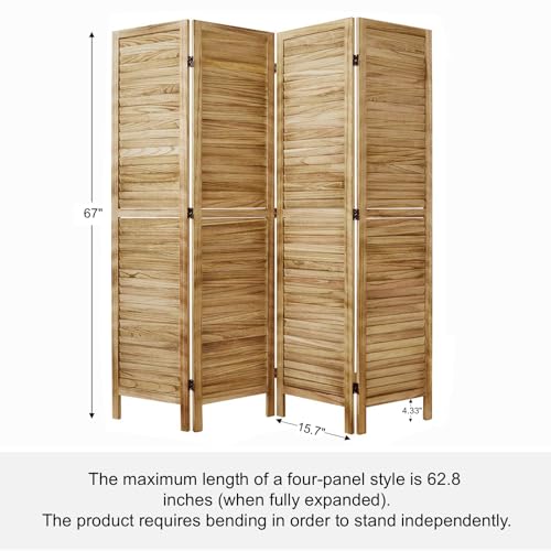Room Partitions and Dividers, 5.6 Ft Tall Folding Wood Screen, 4 Panels S6959