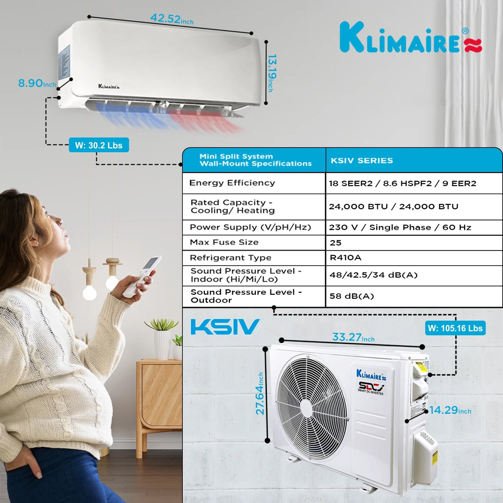 Klimaire 24,000 Btu 18.5 SEER2 Ductless Mini-Split Heat Pump Air Conditioner G262