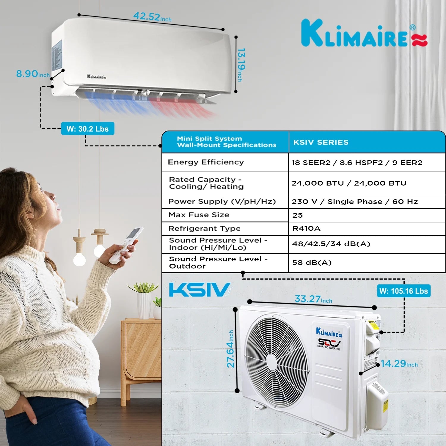 Klimaire 24,000 Btu 18.5 SEER2 Ductless Mini-Split Heat Pump Air Conditioner G262