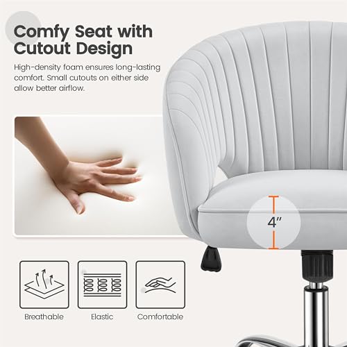 Yaheetech Velvet Vanity Chair with Wheels for Bedroom Cream U9976