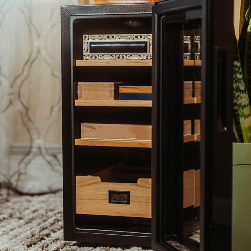 KingChii 16L Electric Cigar Humidor Cabinet with Temperature Control and Spanish Cedar Shelves H300