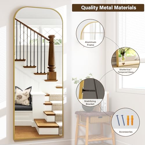 Full Length Mirror 56x21 Inch Arched Floor Standing Wall Mountable Black J48657