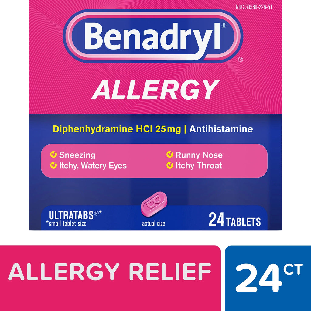 Benadryl Ultratabs Antihistamine Cold & Allergy Relief Tablets, 24 Ct W2632