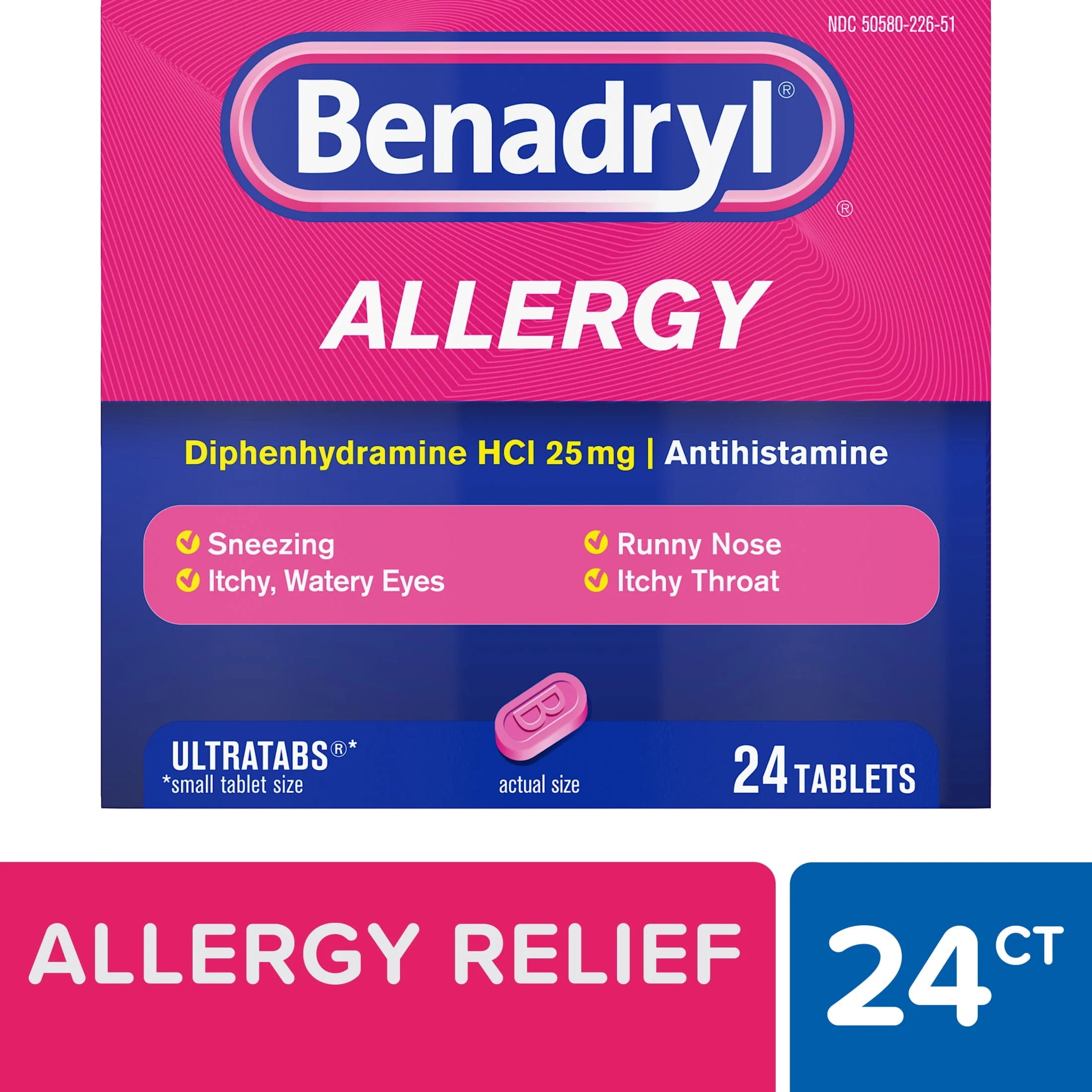 Benadryl Ultratabs Antihistamine Cold & Allergy Relief Tablets, 24 Ct W2632