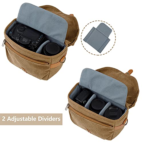 BAGSMART Canvas Crossbody Camera Bag with Rain Cover, Khaki U43920