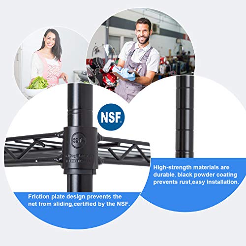 4 Tier NSF Wire Shelving Unit Heavy Duty Steel Storage Rack, Black X19089