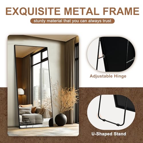 Delma Wall Full Length Mirror with Aluminium Frame, 56x15, Black Z730
