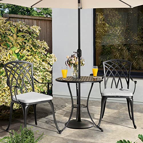 NUU GARDEN 3 Piece Cast Aluminum Bistro Set with Umbrella Hole, Black N80118