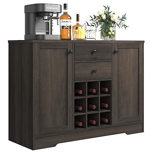 Farmhouse Buffet Sideboard Bar Cabinet with Storage, Dark Brown A255