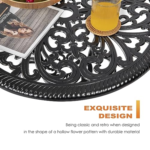 NUU GARDEN 3 Piece Cast Aluminum Bistro Set with Umbrella Hole, Black N80118