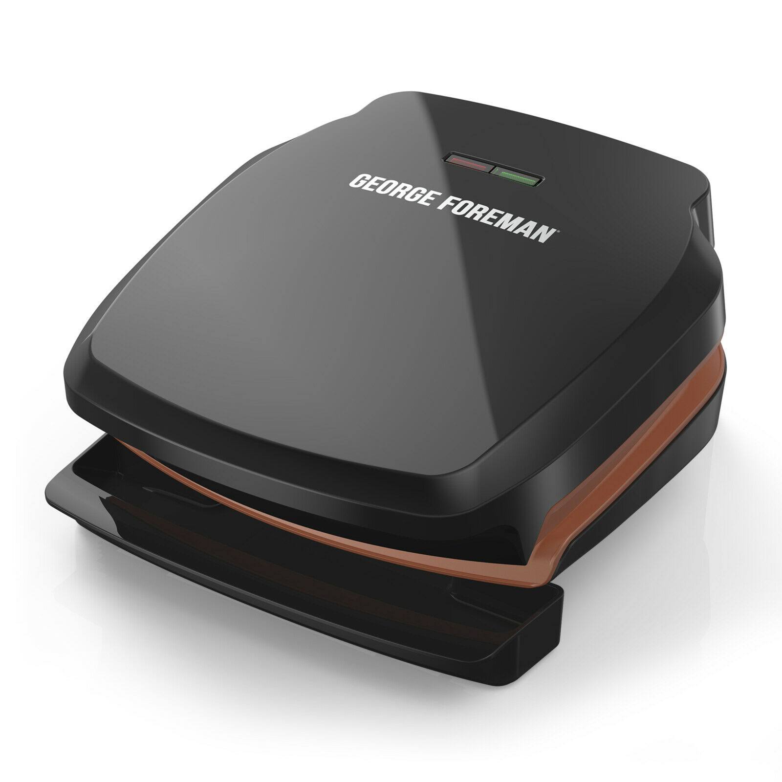 George Foreman 2-Serving Copper Color Classic Plate Grill Electric Indoor Grill and Panini Press Black/Copper GR320FBC - Megean
