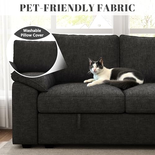 108 Inch U-Shaped Sectional Sleeper Sofa with Pull Out Bed, Dark Grey J60928