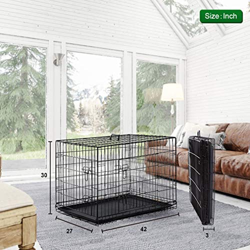 BestPet 42 Inch Folding Metal Wire Dog Crate with Double-Door and Removable Tray O49217