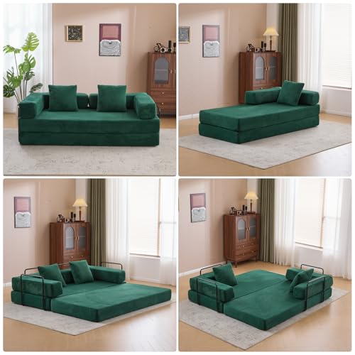 Corduroy Floor Sofa Bed with Backrest, Armrest and 2 Pillows, Dark Gray L776530
