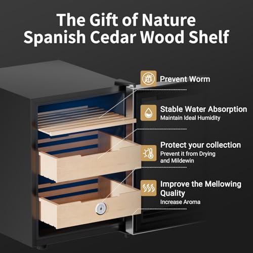 KingChii 16L Electric Cigar Humidor Cabinet with Temperature Control and Spanish Cedar Shelves H300