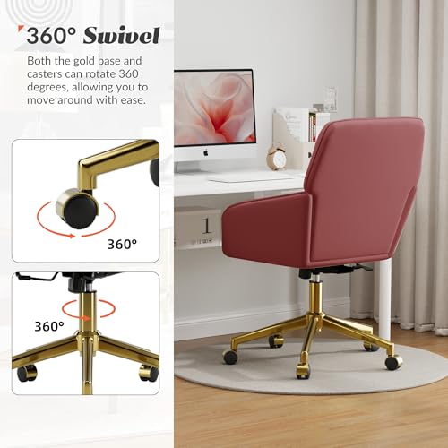 Velvet Home Office Chair with Gold Base, Swivel Desk Chair with Wheels (Cream) Z435471