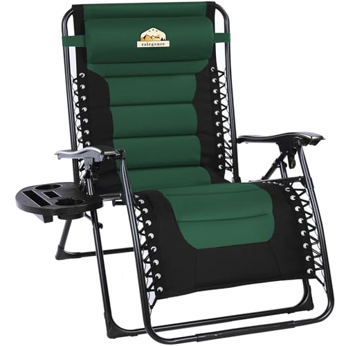 Oversized Padded Zero Gravity Lounge Chair, Foldable Patio Recliner with Cup Holder, Black A147