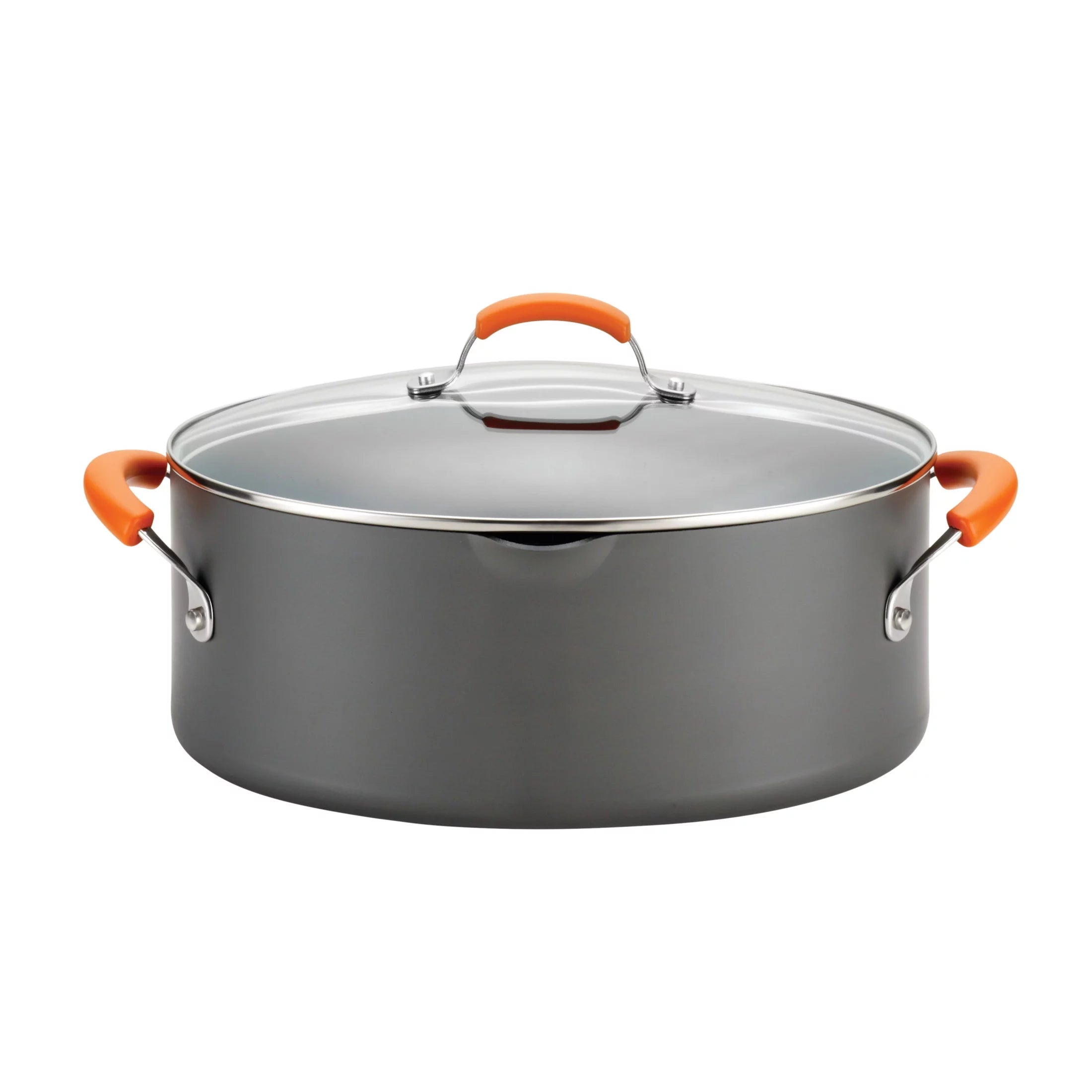 Rachael Ray Hard-Anodized 8 Qt Nonstick Oval Pasta Pot / Stockpot with Lid and Pour Spout. Gray