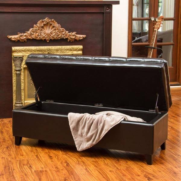 Noble House Hastings Espresso Tufted Storage Ottoman Brown I602