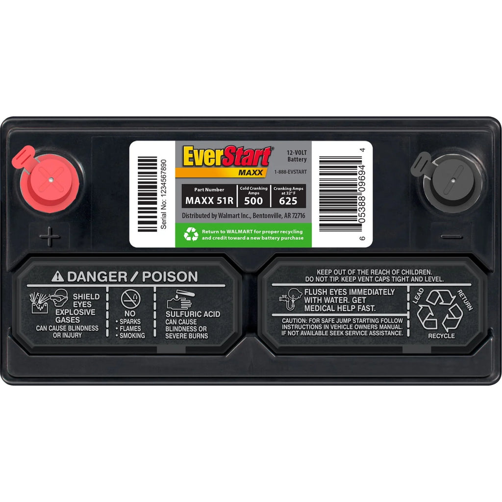 EverStart Maxx Lead Acid Automotive Battery Group Size 51R 12V 500 CCA L9829