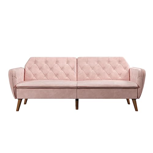Novogratz Tallulah Memory Foam Futon Convertible Couch, Camel Faux Leather F5939