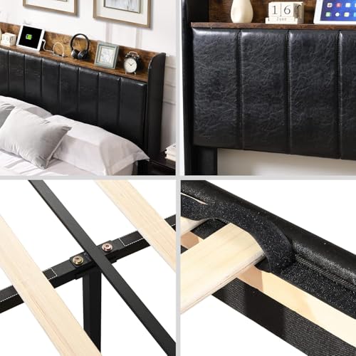 Queen Bed Frame with Headboard & Charging Station, Upholstered, 2 Storage Drawers, White T9445