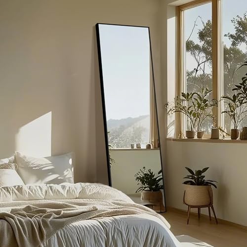 Delma Wall Full Length Mirror with Aluminium Frame, 56x15, Black Z730