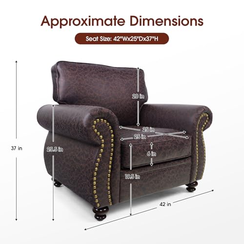 Mid-Century 3-Seater Sofa with Rivet Design, Removable Cover and Solid Wood Frame I150