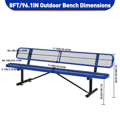 Heavy Duty Outdoor Metal Park Bench with Backrest for Garden Patio Yard K713