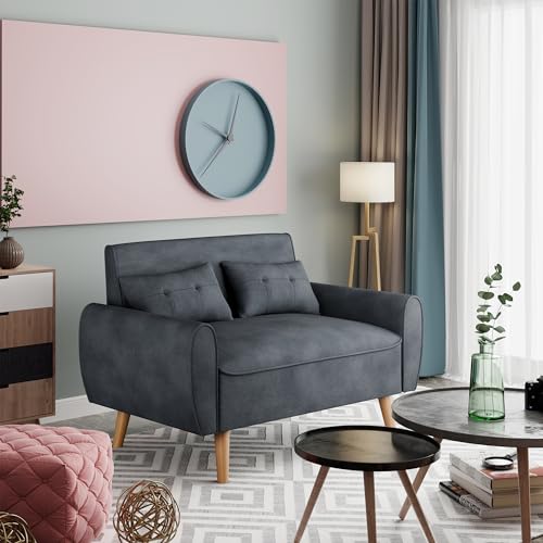 Vongrasig 47" Modern Loveseat Sofa, Mid Century Linen Fabric, Dark Gray O910