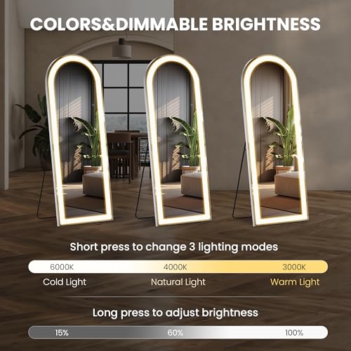 Arched Full Length Mirror with LED Lights, 60"x16" Floor Mirror with Stand T719302