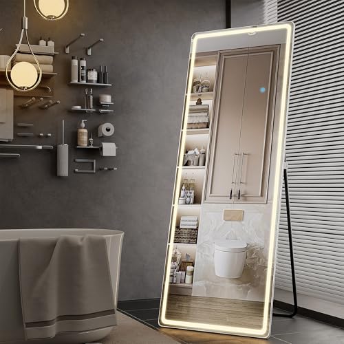 Arched Full Length Mirror with LED Lights, 60"x16" Floor Mirror with Stand T719302