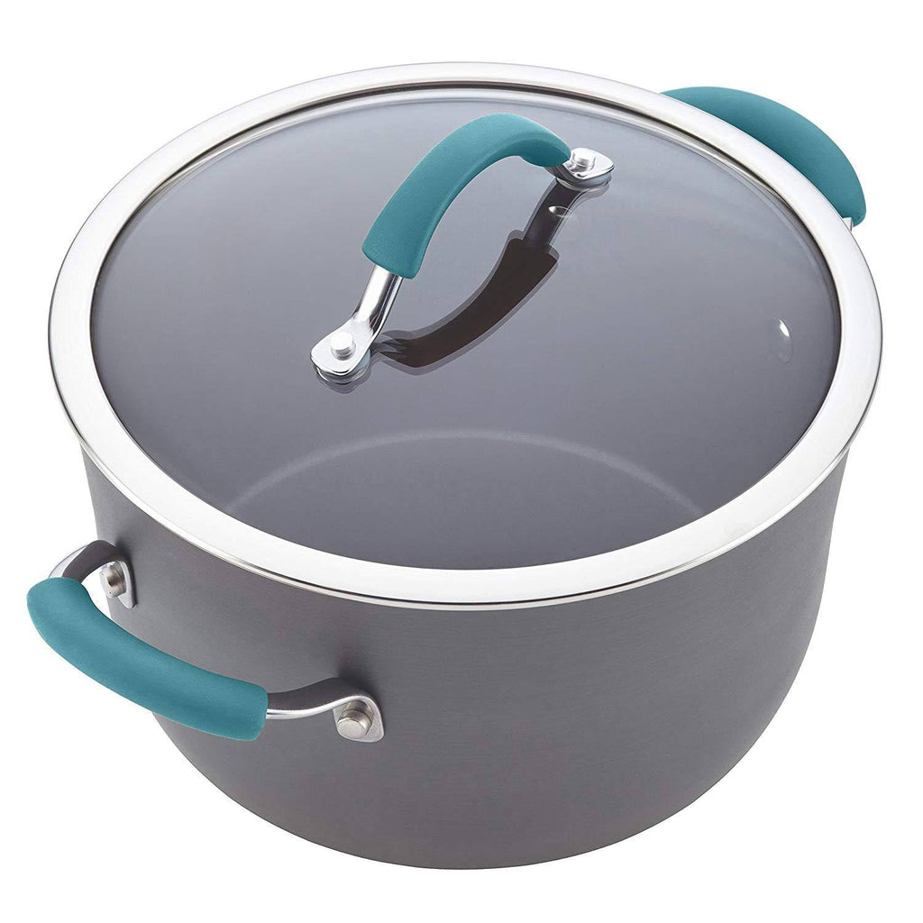 Rachael Ray Cucina 12-Piece Cookware Set, Gray with Agave Blue Handles I3082