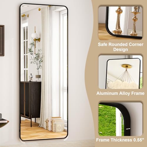 HARRITPURE 56" x 21" Rounded Full Length Floor Mirror with Aluminum Frame I85546